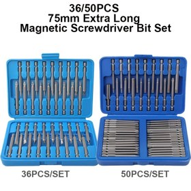 Resim 36 adet/50 adet 75mm Ekstra Uzun Manyetik Tornavida Seti, Özel Şekilli Çapraz Yuvalı Altıgen U-şekilli Tornavida Uzatma Çubuğu Elektrikli Matkap Seti Aracı 