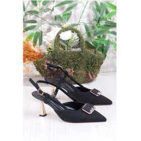 Resim Fort 077-1183 Fls Saten Toka Detaylı Arkası Açık Topuklu Kadın Ayakkabı Siyah 