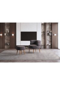 Resim Barel Özel Tasarım Çay Seti, Berjer Ve Puf Ofis Balkon Cafe Bahçe Salon Mobilyası 2 Li Takım Antrasit Antrasit 