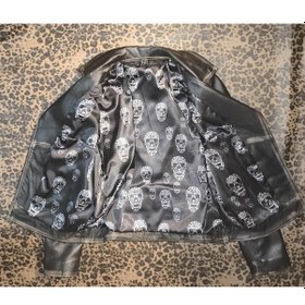 Resim Nyc Giyim Tekstil & Deri Hakiki Deri Kadın Ceket Slim-fit Biker Şeytan Figürlü Mont Siyah - Kahverengi 
