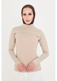 Resim Hürrem Bone Bej Tesettür Balıkçı Yaka Boyunluklu Kolluk Viskon Düz 1025 12 Bej 