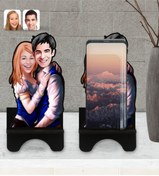 Resim Bk Gift Kişiye Özel Sevgililer Karikatürlü Ahşap Biblo Telefon Standı-36 