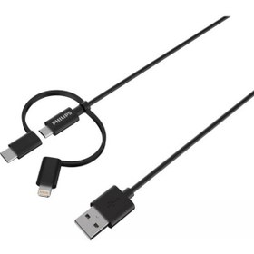 Resim MFI Apple Lisanslı 3in1 Micro Usb-Lightining-Type-C Hızlı Şarj ve Data Kablosu 2m Siyah DLC3106T Philips