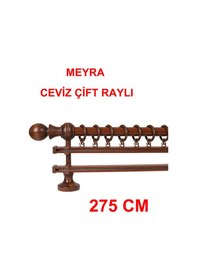 Resim Meyra Demonte Başlıklı Ahşap Rustik Perde Askısı - Çift Raylı -ceviz 275 Cm Ceviz 