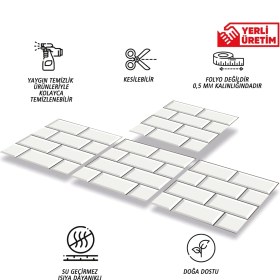 Resim Tink Kendinden Yapışkanlı Büyük Beyaz Koyu Derzli Metro Desenli Pvc Karo 30 x 30 cm (4 Adet) 0,36 M2 