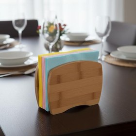 Resim Deconox Bambu Peçetelik - Doğal Ahşap Modern Peçete Tutucu | Masaüstü Dik Servis Peçeteliği | Çevre Dostu Mutfak ve Yemek Odası Aksesuarı (15x12x5.3 cm) 