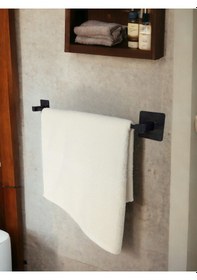 Resim Yapışkanlı Banyo Aksesuar Seti, Siyah, Düz Havluluk, Tuvalet Kağıtlığı Siyah 