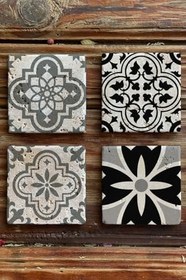 Resim Oscar Stone Decor Baskılı Doğaltaş Bardak Altlığı 4'Lü Set Desen Tile 4Dsn-239 