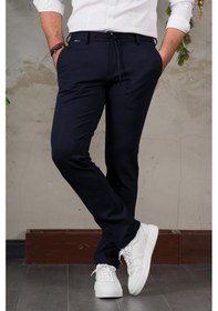 Resim ECER LİKRALI BELİ LASTİKLİ İPLİKLİ KIŞLIK KUMAŞ ERKEK JOGGER PANTOLON Lacivert 