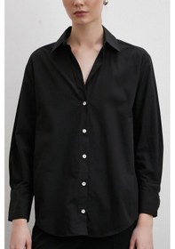 Resim V Yaka Pamuk Gömlek Siyah Siyah 