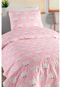 Resim Yatak Örtüsü Seti Tek Kişilik Pamuklu 2 Parça Pisipisi Desen Pembe / Yumuşak Dokulu Pembe 
