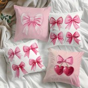 Resim 4 Adet Pembe Kurdele ve Kiraz Baskılı Yastık Kılıfları - 44.96cm Kare, Polyester, Makinede Yıkanabilir, Fermuar Kapanışı, Salon, Yatak Odası veya Koltuk Dekoru için Modern Tasarım, Yaşam Alanı Dekoru | Modern Tasarım | Fermuarlı Yastık Kılıfları, Dekoratif Yastıklar 