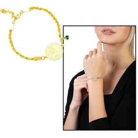 Resim Gold Renk Mecidiye Tasarım Nazar Boncuğu Detaylı 925 Ayar Gümüş K 