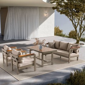 Resim Madrid Bej Üçlü Oturma Grubu 