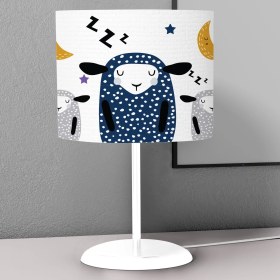 Resim instababyrooms Ay ve Koyun Desenli Çocuk Odası Dijital Baskılı Çocuk Odası Masaüstü Abajur Avize 