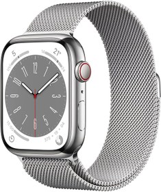 Resim Apple Watch Series 8 GPS + Cellular 45mm Paslanmaz Çelik Kasa Milano Döngüsü Gümüş 