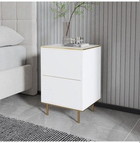 Resim Komodin Kozan Beyaz Mermer Desen Gold 