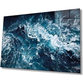 Resim Miyrem Glasses Collection -a1^ Mavi Deniz Dalgası Soyut Cam Tablocam Tablo 