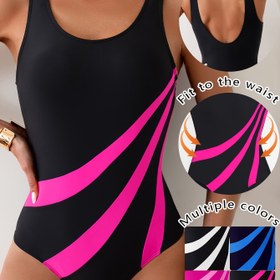 Resim Kadınlar için Yüksek Esneklikli Spor Mayo - Asimetrik Siyah & Pembe Tek Parça Yüzme Kıyafeti, Çıkarılabilir Göğüs Pedleri, Push-Up Teknolojisi ve Makinede Yıkanabilir Tasarım ile Yüzme, Plaj, Su Aerobiksi, Mayo Üstleri, Plaj Giyim Temelleri, Şık Tek Parça, Rahat Kalıp 