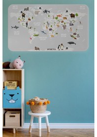 Resim Eğitici Dünya Haritası Dünya Atlası Çocuk Ve Bebek Odası Duvar Sticker-60x105-3790 - Renkli Çok Renkli 