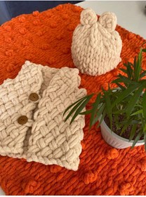 Resim ÖRGÜCÜ DESİGN Puffy Bebek Yelek Bere Takım Unisex 