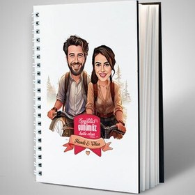 Resim Bisikletteki Aşıklar Çiftlere Özel Karikatürlü Defter 