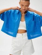 Resim Keten Karışımlı Crop Oversize Gömlek 