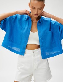 Resim Keten Karışımlı Crop Oversize Gömlek 