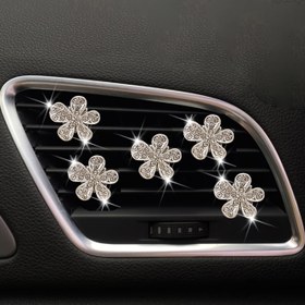 Resim 5 adet Rhinestone Çiçek Tasarımı Araba Hava Kanalı Klipsi, Otomotiv Aksesuarları ve Hediyeleri için Uygun, Pil Yok 