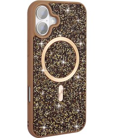 Resim Apple Uyumlu iPhone Adige İphone 16 Pro Uyumlu Kılıf Parlak Taşlı Pırlanta Mozaik Gold + Ekran Koruyucu - 