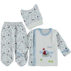 Resim Furkanbaby Mavi 3 Lü Kendinden Eldivenli Takım Seti Mavi 