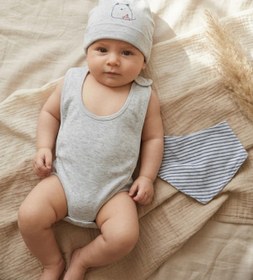 Resim Babydonat Lumi Marin 3'lü Bebek Seti - %100 Pamuklu Çizgili Bandana Mama Önlüğü, Çıtçıtlı Önlük Ve Kedi Nakışl 