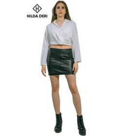 Resim Hilda Deri Mini Etek Hakiki Kuzu Derisi Siyah Aidan 001 