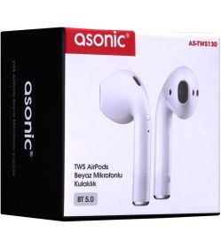 Resim Asonic AS-TWS130 Beyaz Mobil Telefon Uyumlu Bluetooth Tws Mikrofonlu Kulaklık 