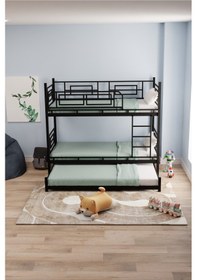 Resim Moblay Defne Yavrulu Genç Çocuk Yatak Odası Metal Ranza Ve Karyola 90x190 Siyah 90 x 190 