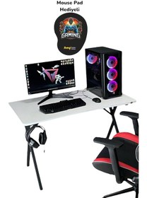 Resim Heygaming Profesyonel Oyuncu Masası Beyaz Bilgisayar Masası Beyaz - Siyah 