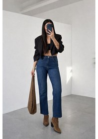Resim Mavi Kesik Paça Boy Fit Kadın Jean Pantolon Mavi 