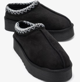 Resim Avelıa Siyah Süet Hakiki Deri Dikişli Kadın Kalın Tabanlı Kışlık Terlik Siyah 