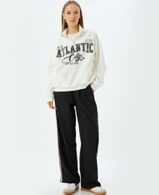 Resim Koton Bol Paça Pantolon Yüksek Bel Şerit Detaylı Beli Bağcıklı Krep Kumaş Siyah 5wal40080ık Siyah 