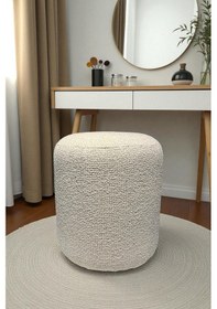 Resim Silindir Puf - Lısbon Bukle Şönil Kumaş - Modern Şık Ve Konforlu Puf&bench Krem 