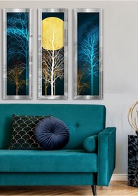 Resim Evinemoda Doğa Ağaç Gümüş Pleksi Aynalı 3 Parça Tablo 