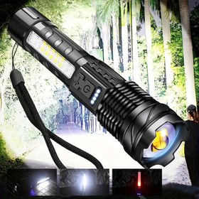 Resim ANYICE Süper Parlak Alüminyum Alaşımlı Şarj Edilebilir USB El Feneri, Yakınlaştırılabilir Parlaklık, Taşınabilir Fener, Açık Hava, Köpek Yürüyüşü ve Acil Işıklandırma için, Siyah 