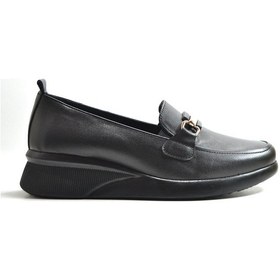 Resim Beety 2316 Hakiki Deri Siyah Ortopedik Dolgu Topuk Kadın Ayakkabı 