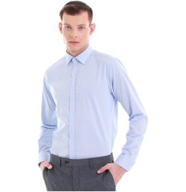 Resim Hatemoğlu Mavi 100% Pamuklu Slim Yaka Uzun Kollu Spor Gömlek 23d190000042 Mavi - Lacivert 