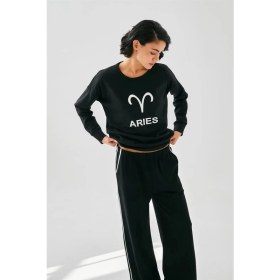 Resim Moda Kadın Siyah Koç Burcu Oversize 2 Iplik Eşofman Ev Giyim Takımı Beruflic 