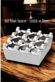 Resim Bfs Metal Döküm Küllük 3x3 Yuvalı, Krom , Modern Ve Ağırlıklı Tasarım 7 