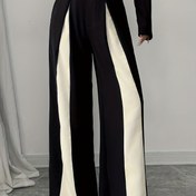 Resim Kadınlar için yüksek bel siyah beyaz geniş paça pantolon - şık kontrast renk tasarımı, hem iş hem de günlük kullanım için uygun 
