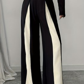 Resim Kadınlar için yüksek bel siyah beyaz geniş paça pantolon - şık kontrast renk tasarımı, hem iş hem de günlük kullanım için uygun 