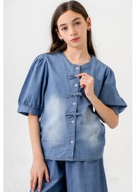 Resim Kız Çocuk Yarım Kol Gömlek 3166 Mavi 