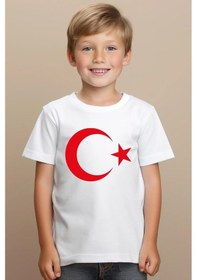 Resim Dode Flora Çocuk Ay Yıldız Hilal Baskılı Tişört Kırmızı 